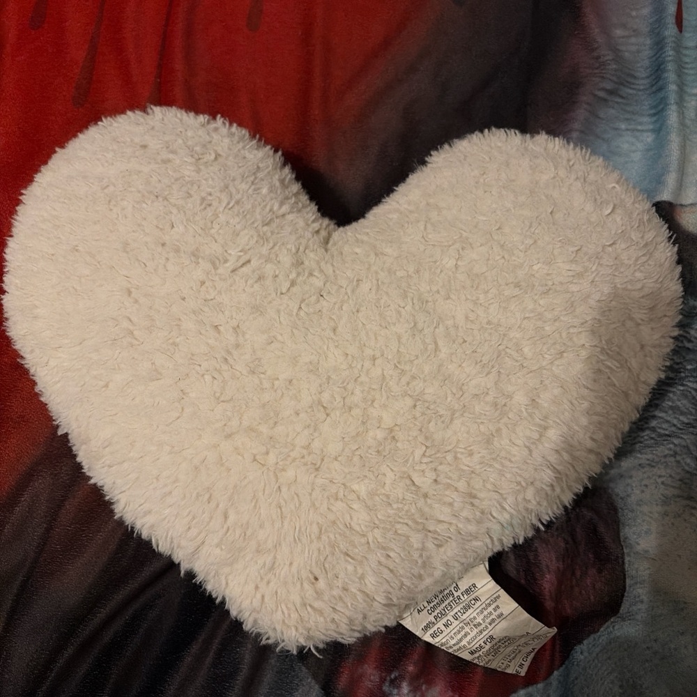 Heart-Shaped White Plush Pillow